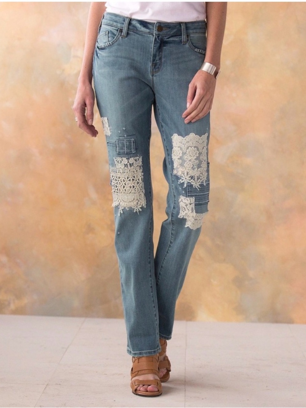 Sundance Magnolia Lace Embellished Jeans Size 28 - Picture 4 of 15